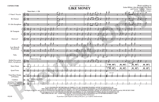 Like Money – Marching Band Conductor Score & Parts (Digital Download)