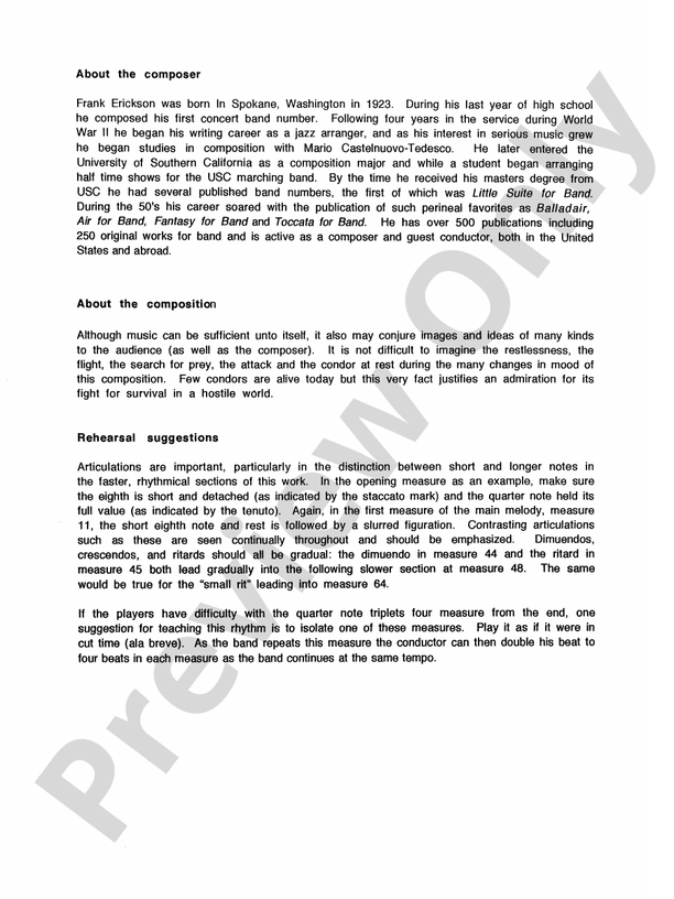 Shadow of the Condor - Concert Band Conductor Score & Parts (Digital Download)