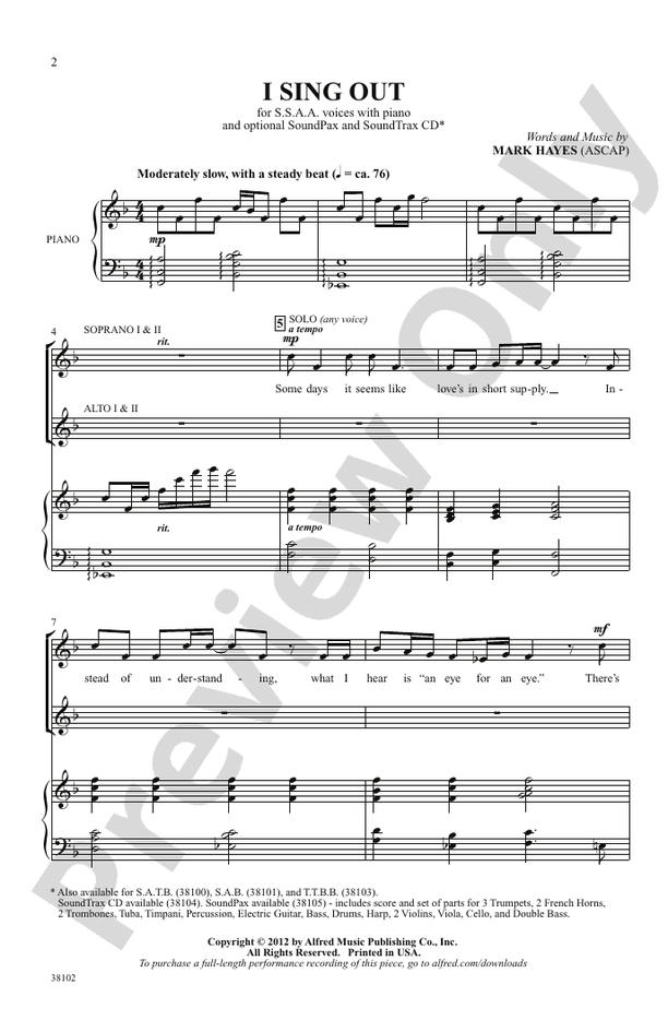 I Sing Out – SSAA Choral Octavo (Digital Download)