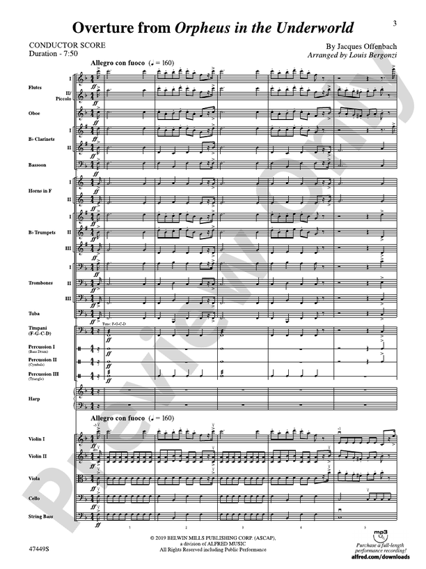 Overture from Orpheus in the Underworld – Full Orchestra Conductor Score & Parts (Digital Download)