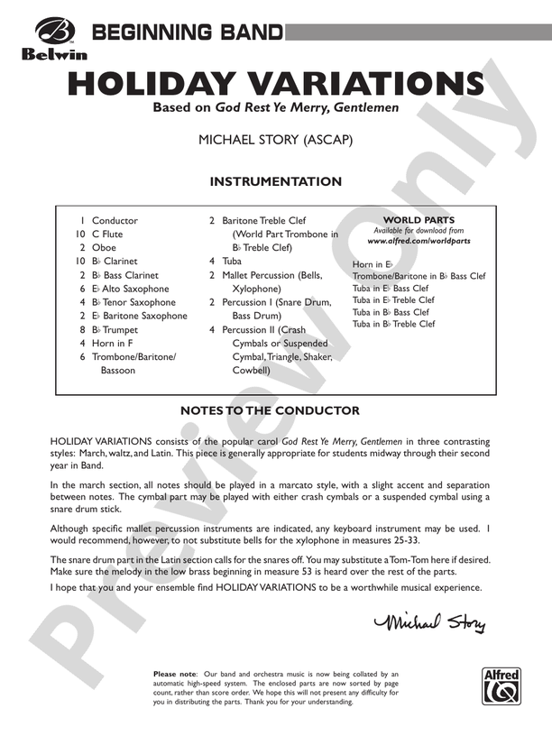 Holidays on Parade - Concert Band Conductor Score & Parts (Digital Download)