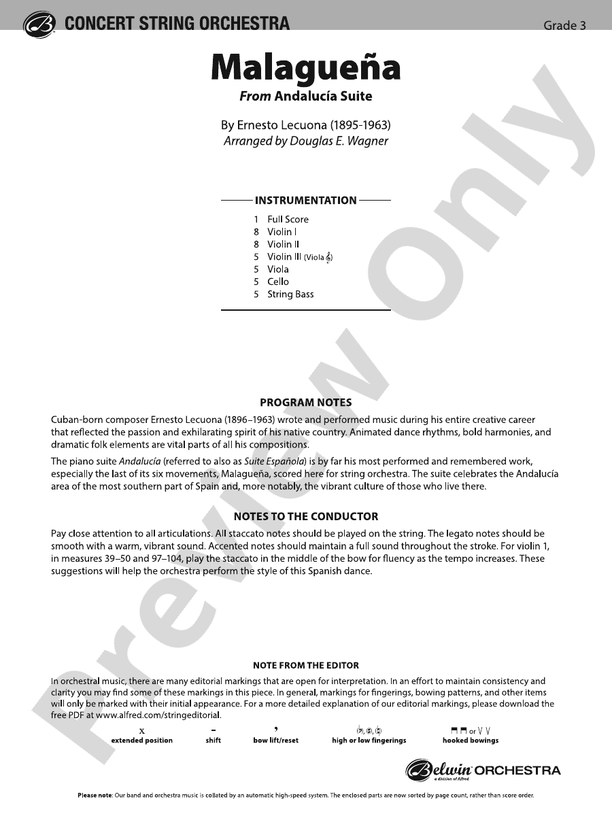 Malagueña – String Orchestra Conductor Score & Parts