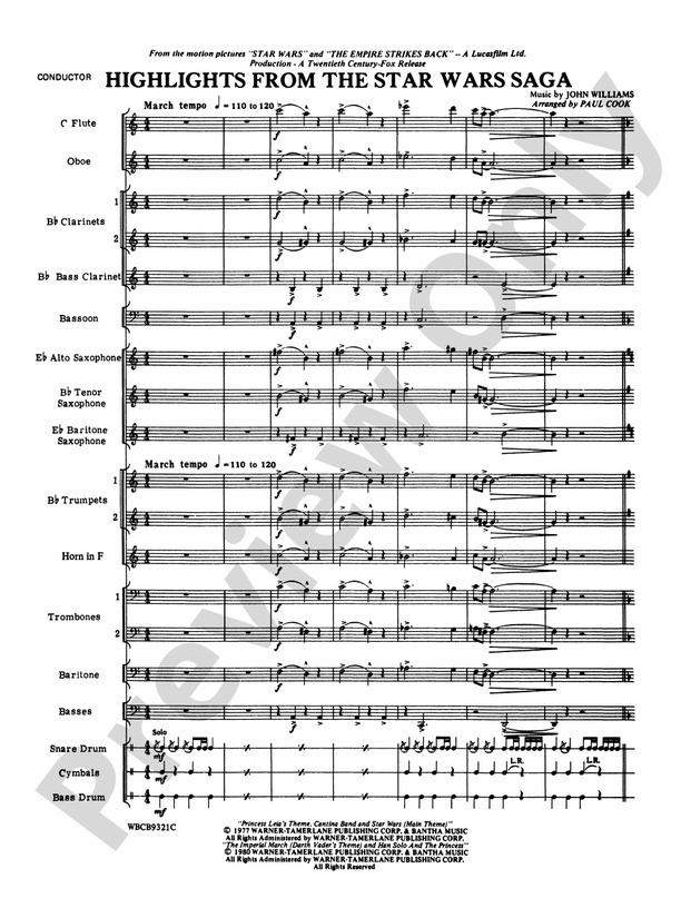 Star Wars¬Æ Saga, Highlights from the - Concert Band Conductor Score & Parts (Digital Download)