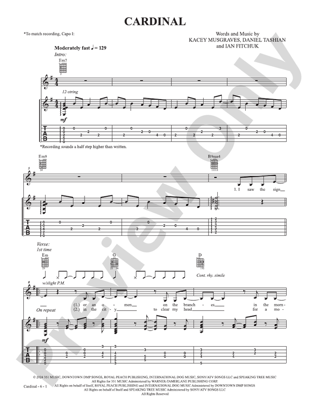 Cardinal (From the studio album 'Deeper Well') - Guitar (Digital Download)