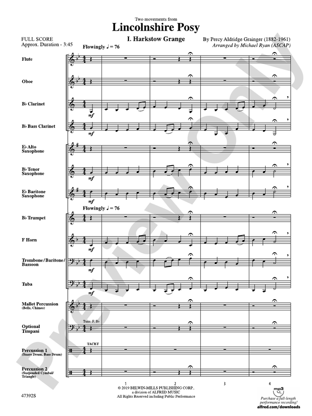 Lincolnshire Posy - Concert Band Conductor Score & Parts (Digital Download)