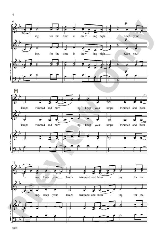 Keep Your Lamps Trimmed and Burning – SSA, a cappella Choral Octavo (Digital Download)