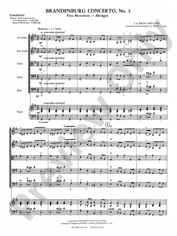 Brandenburg Concerto No. 3 – String Orchestra Conductor Score & Parts (Digital Download)