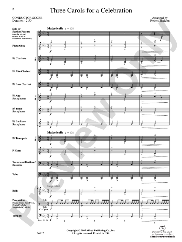 Three Carols for a Celebration - Concert Band Conductor Score & Parts (Digital Download)