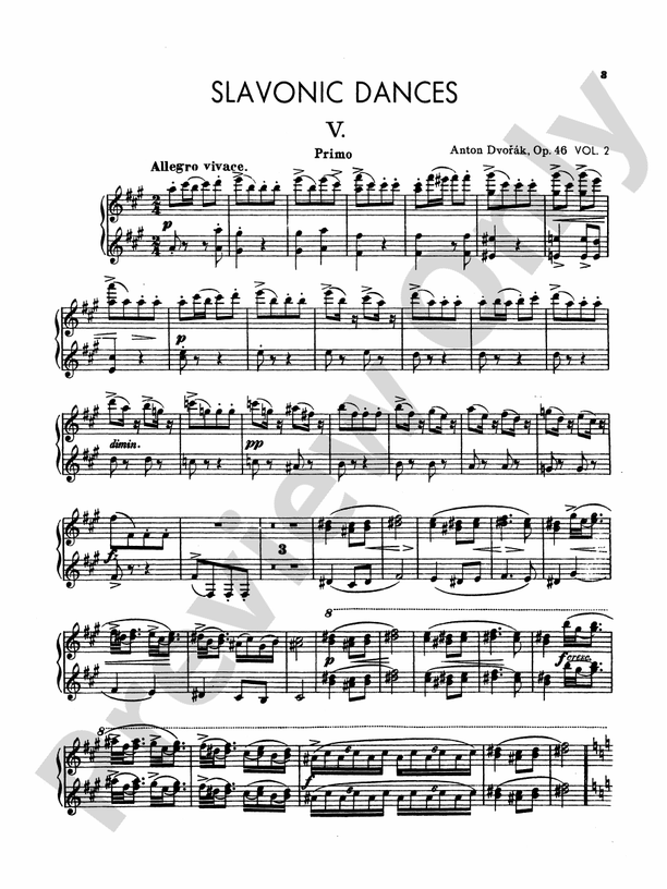 Dvorak - Slavonic Dances, Op. 46 (Volume II) - 1 Piano, 4 Hands (Digital Download)