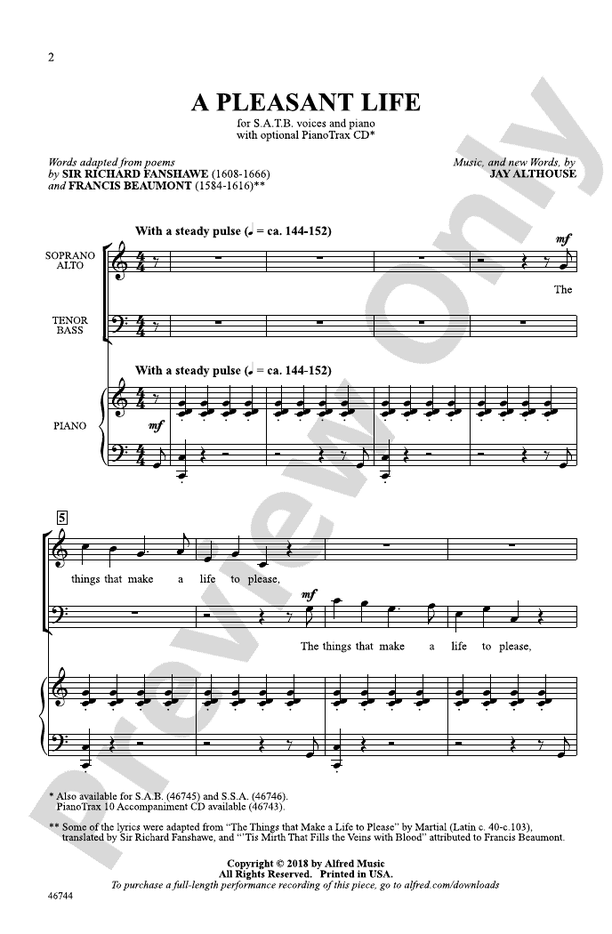 A Pleasant Life - SATB Choral Octavo (Digital Download)