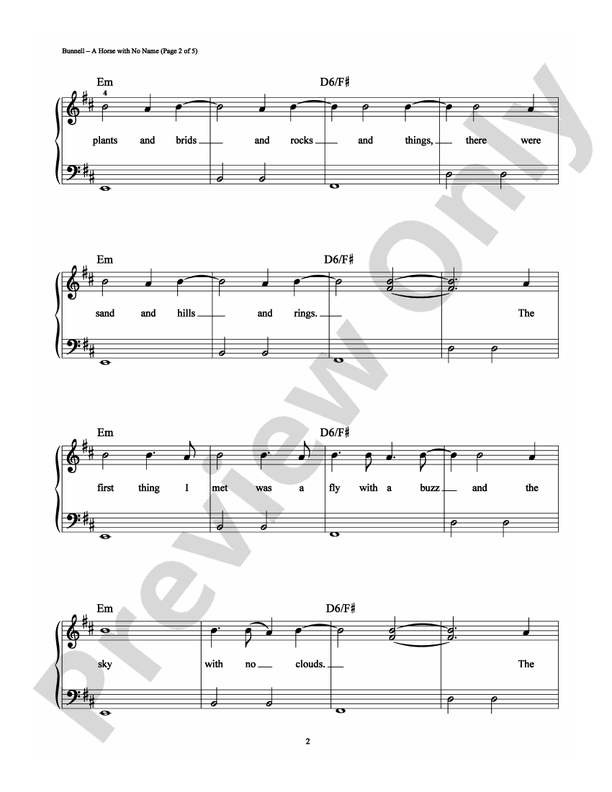 A Horse With No Name - Arr. Richard Bradley - Easy Piano (Digital Download)