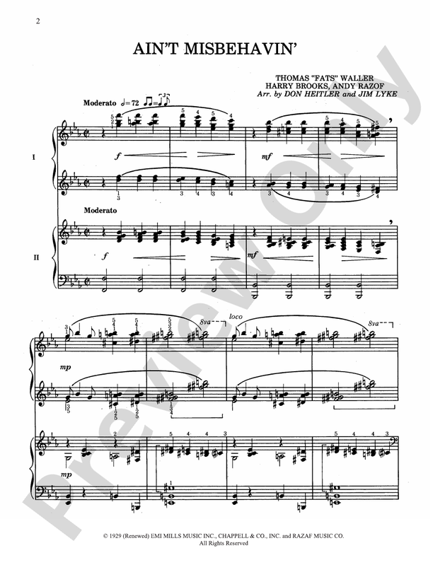 Ain't Misbehavin' (from "Ain't Misbehavin'") - 2 Pianos, 4 Hands (Digital Download)