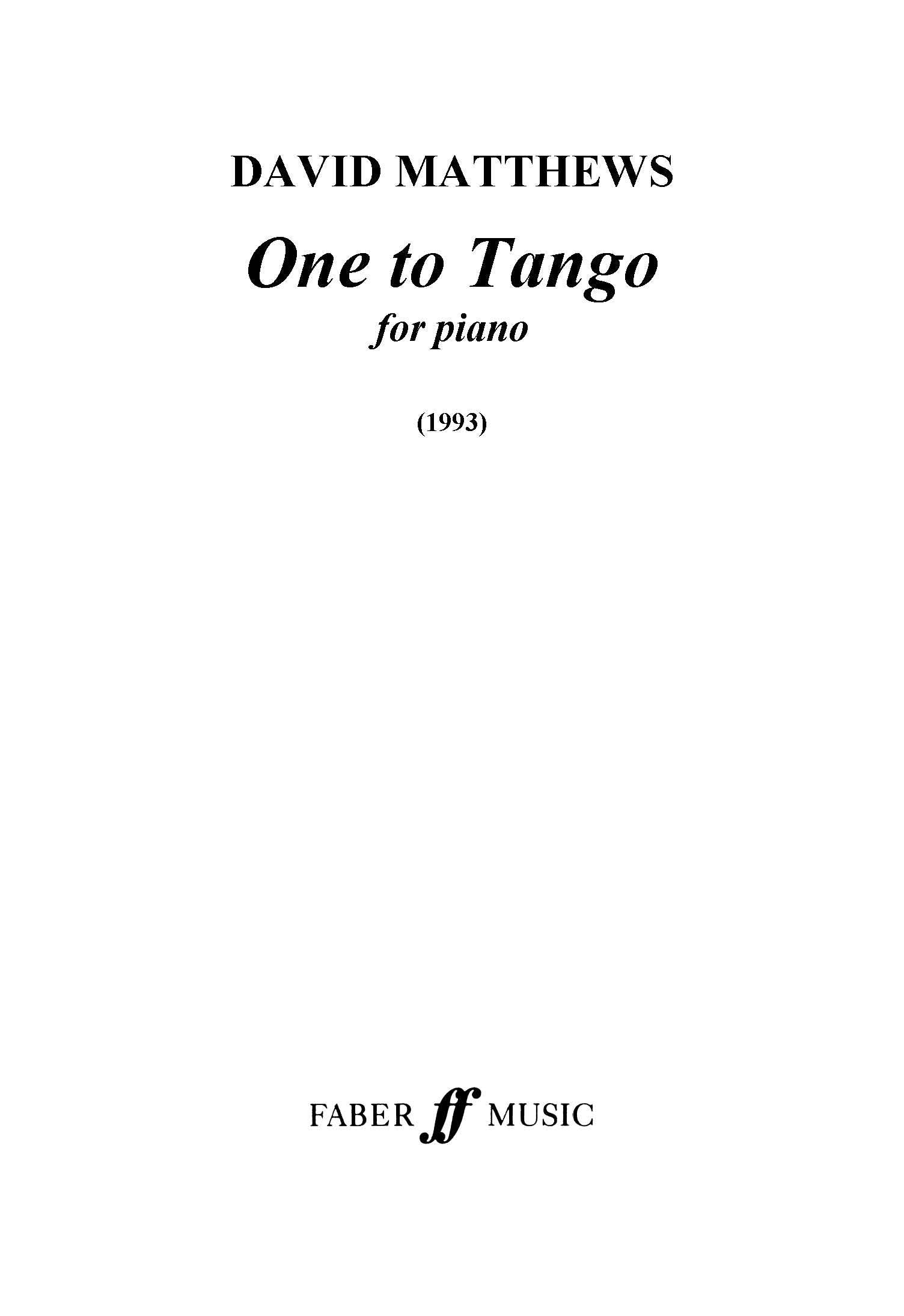One to Tango - Piano Solo (Digital Download)