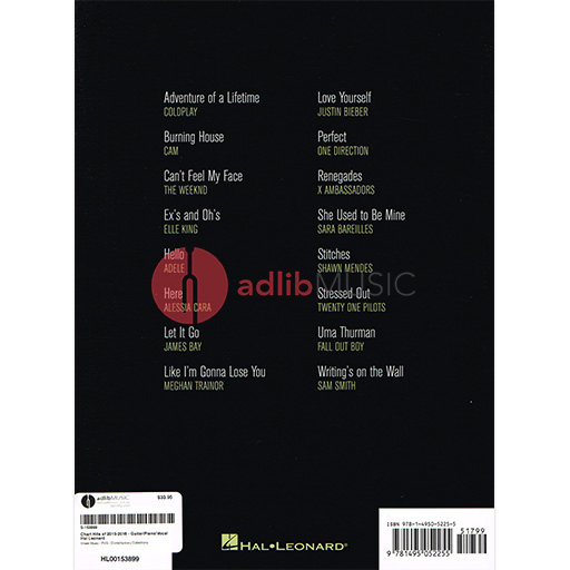 Chart Hits of 2015-2016 - Piano/Vocal/Guitar PVG Hal Leonard 153899