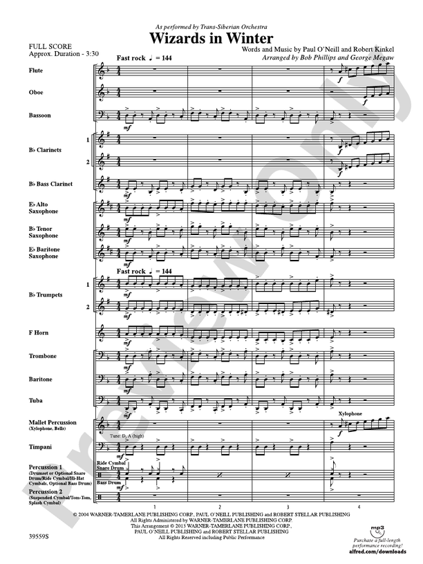 Wizards in Winter - Concert Band Conductor Score & Parts (Digital Download)