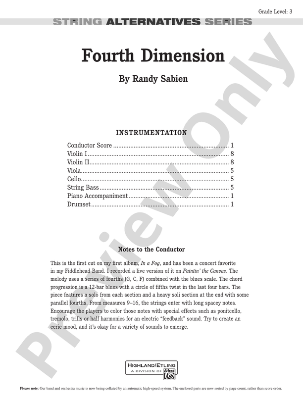 Fourth Dimension – String Orchestra Conductor Score & Parts (Digital Download)