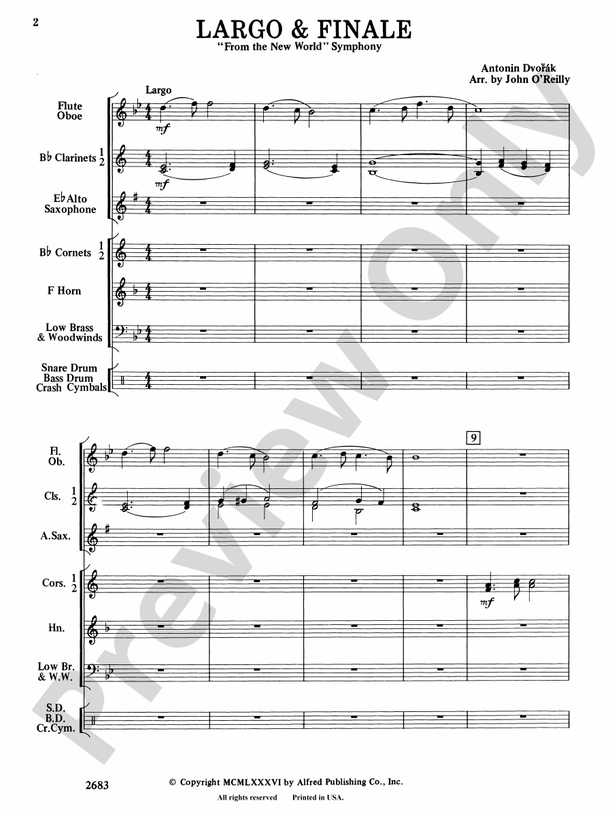 Largo and Finale from the New World Symphony - Concert Band Conductor Score & Parts (Digital Download)