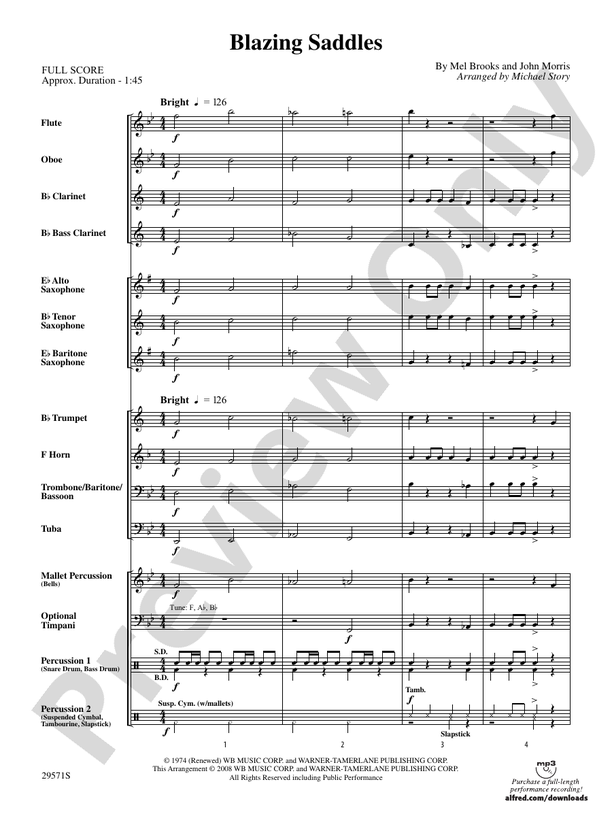 Blazing Saddles - Concert Band Conductor Score & Parts (Digital Download)