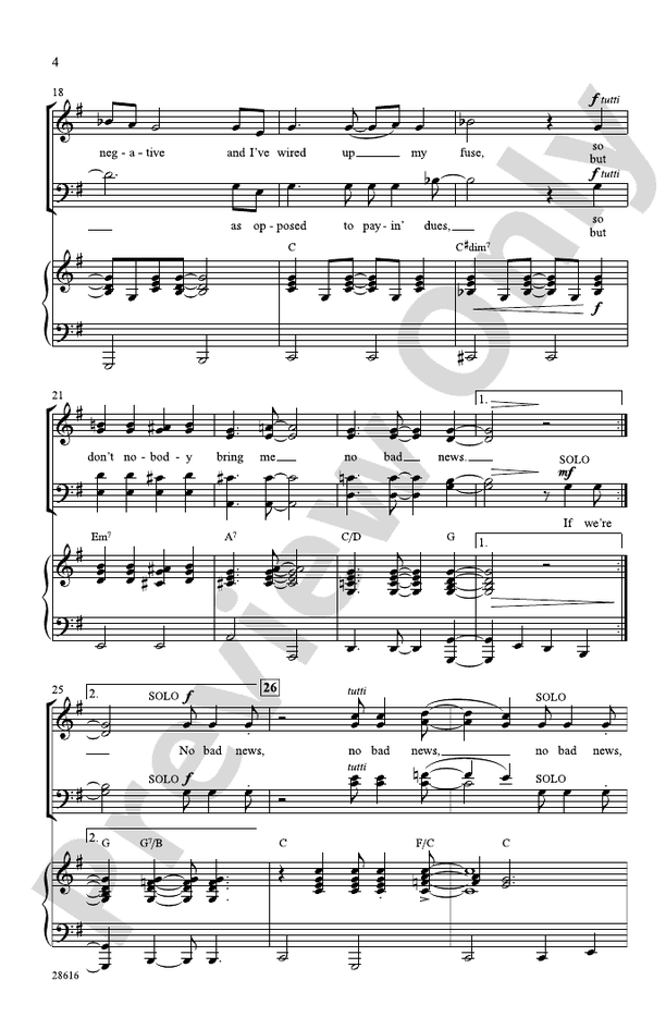 Don't Nobody Bring Me No Bad News (from the musical The Wiz) – SATB Choral Octavo (Digital Download)