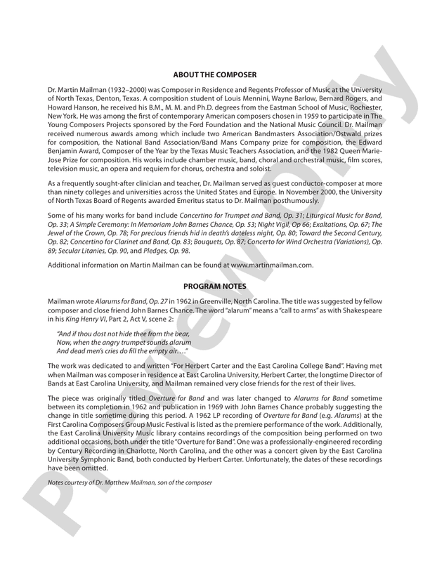 Alarums, Op. 27 - Concert Band Conductor Score & Parts (Digital Download)