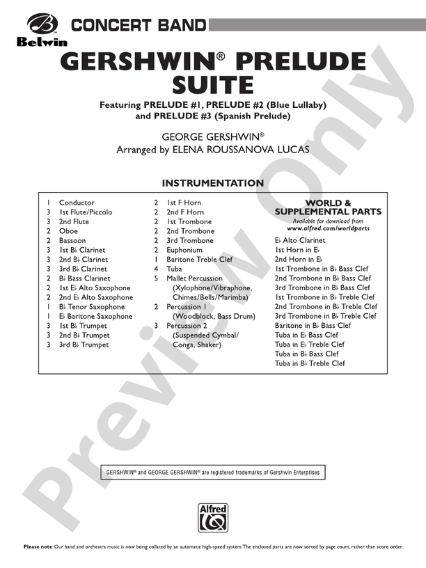 Gershwin Prelude Suite - Concert Band Conductor Score & Parts (Digital Download)