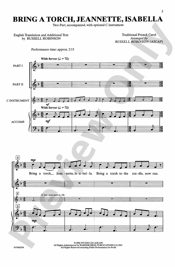 Bring a Torch, Jeannette, Isabella – 2-Part Choral Octavo (Digital Download)