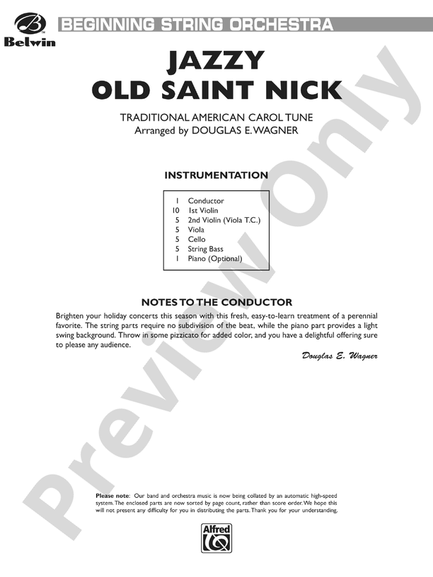 Jazzy Old Saint Nick – String Orchestra Conductor Score & Parts (Digital Download)