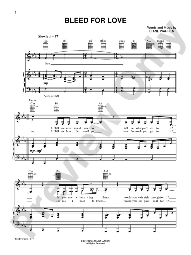 Bleed for Love - Diane Warren - PVG (Digital Download)