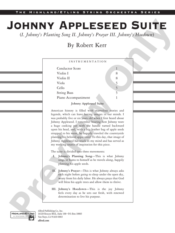Johnny Appleseed Suite – String Orchestra Conductor Score & Parts (Digital Download)
