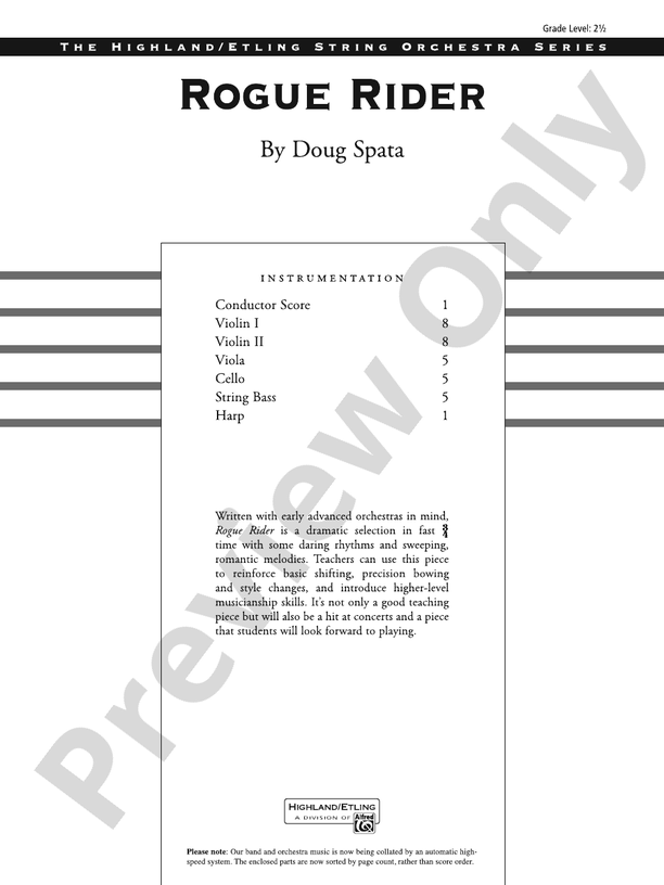 Rogue Rider - String Orchestra Conductor Score & Parts (Digital Download)
