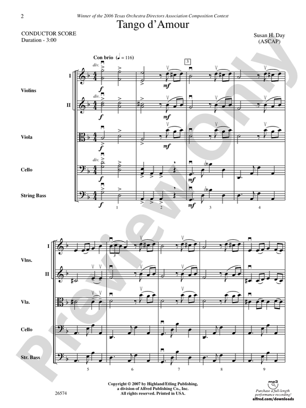 Tango d'Amour – String Orchestra Conductor Score & Parts (Digital Download)