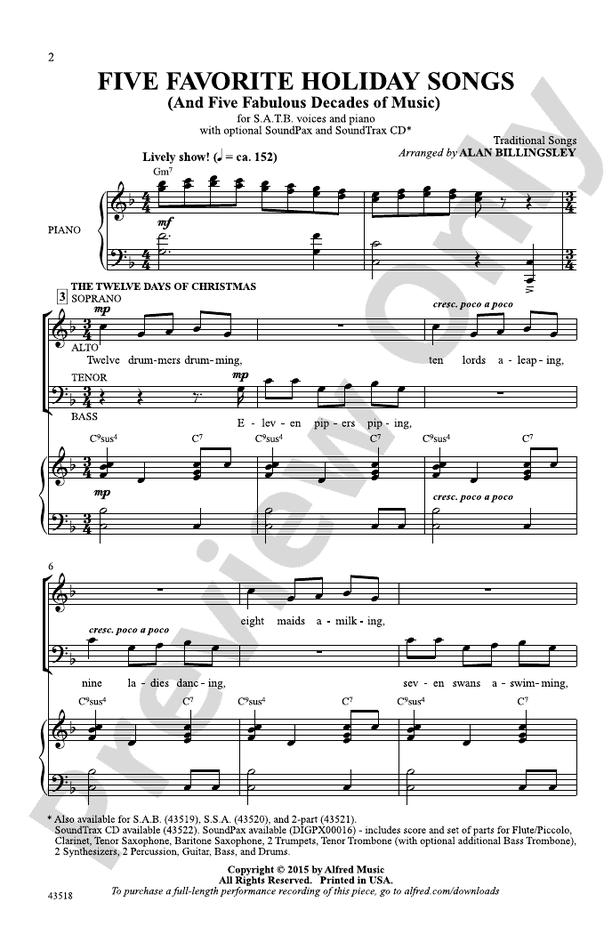 Five Favorite Holiday Songs – SATB Choral Octavo (Digital Download)