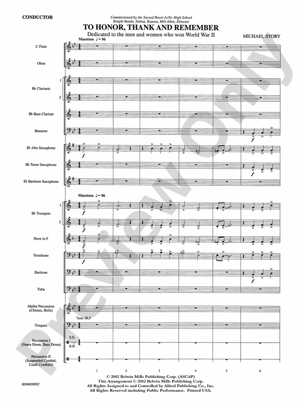 To Honor, Thank and Remember - Concert Band Conductor Score & Parts (Digital Download)