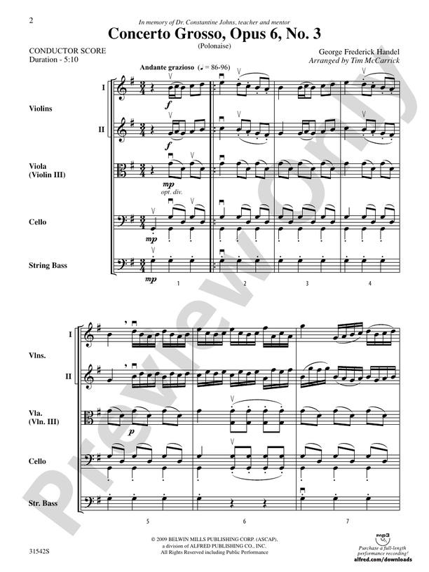 Concerto Grosso, Opus 6, No. 3 (Polonaise) – String Orchestra Conductor Score & Parts (Digital Download)