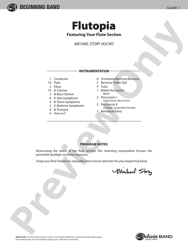 Flutopia (featuring your Flute Section) - Concert Band Conductor Score & Parts (Digital Download)