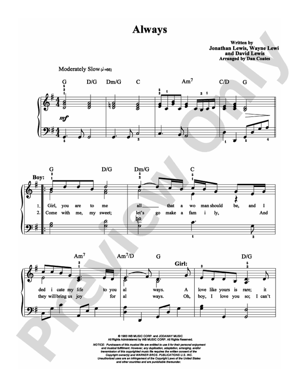 Always - Arr. Dan Coates - Easy Piano (Digital Download)
