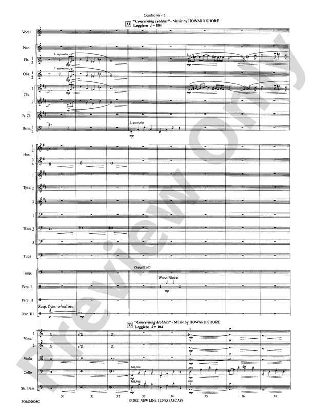 The Lord of the Rings: The Fellowship of the Ring, Symphonic Suite from – Full Orchestra Conductor Score & Parts (Digital Download)