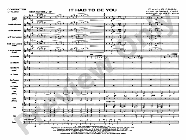 It Had to Be You - Jazz Ensemble Conductor Score & Parts (Digital Download)