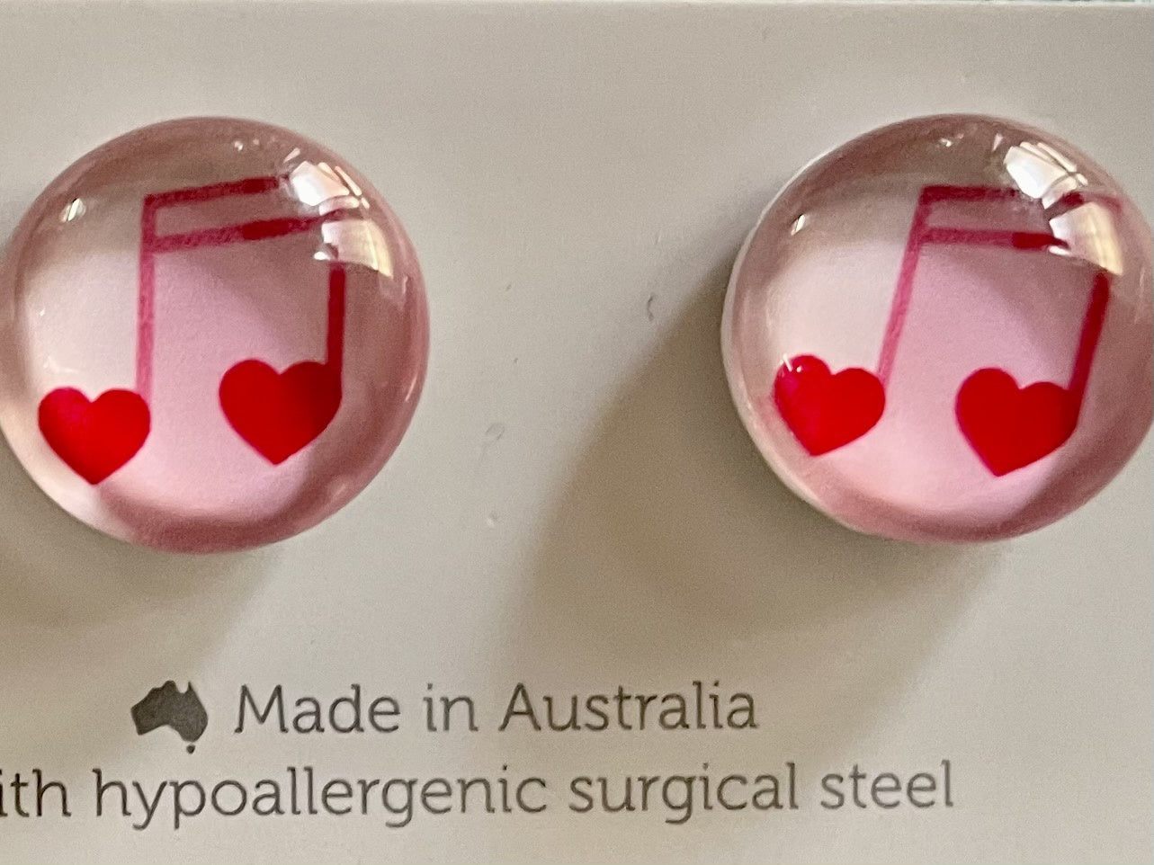 Stud Earrings - Heart Shaped Pink Quavers.