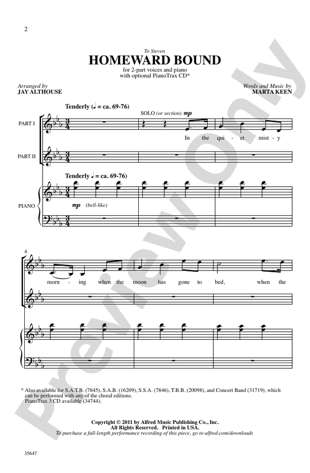 Homeward Bound – 2-Part Choral Octavo (Digital Download)