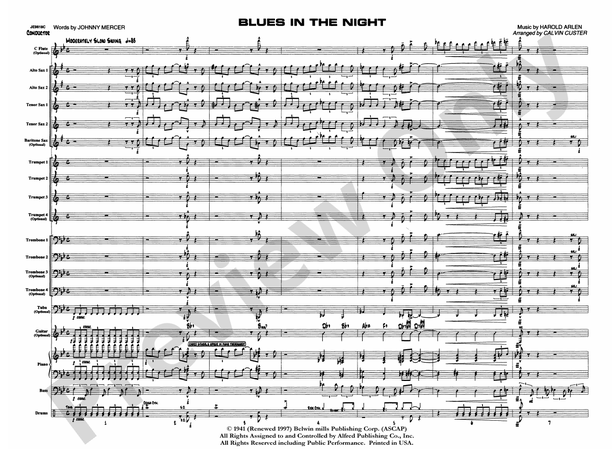 Blues in the Night (Arr. Calvin Custer) - Jazz Ensemble Conductor Score & Parts (Digital Download)