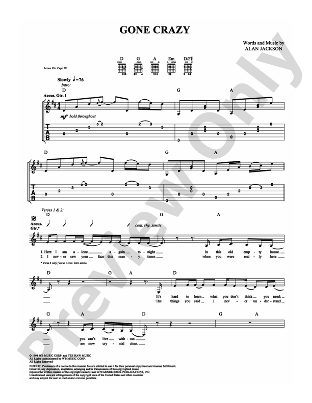Gone Crazy - Alan Jackson - Guitar TAB (Digital Download)