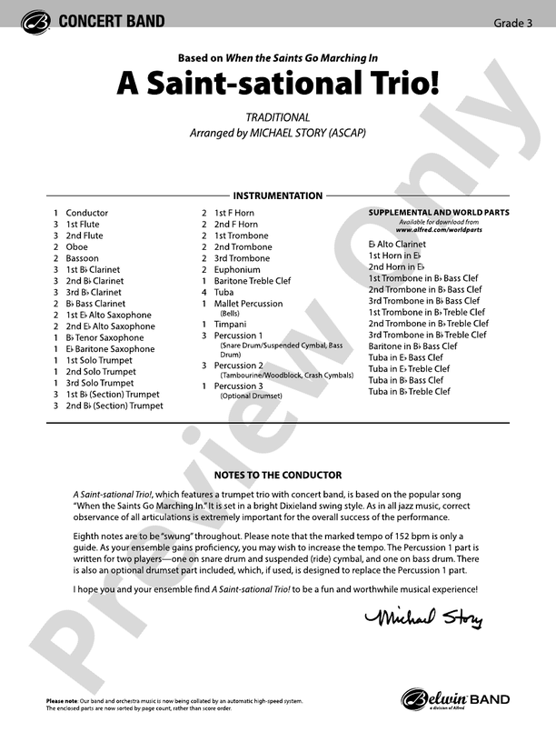 A Saint-sational Trio! - Concert Band Conductor Score & Parts (Digital Download)