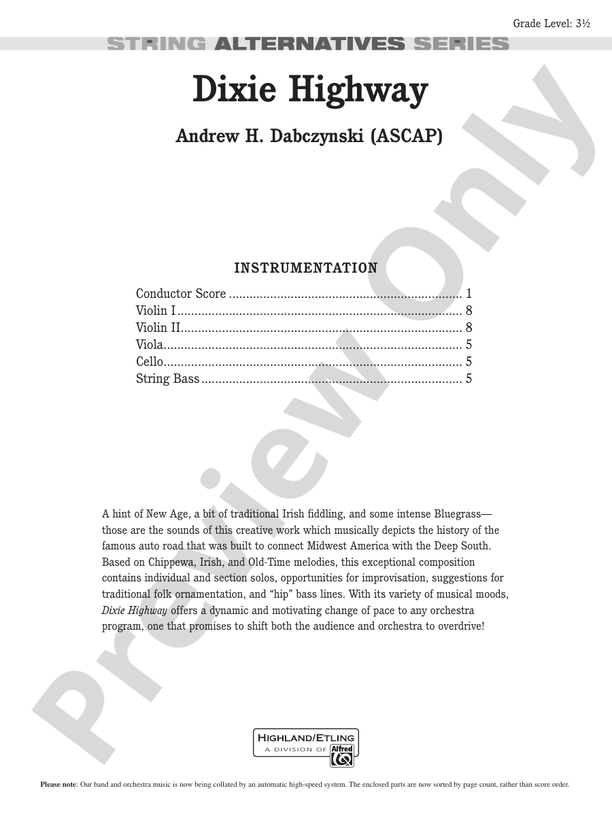 Dixie Highway – String Orchestra Conductor Score & Parts (Digital Download)