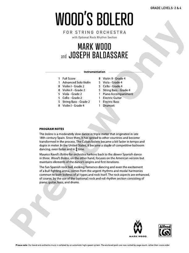 Wood's Bolero - String Orchestra Conductor Score & Parts (Digital Download)