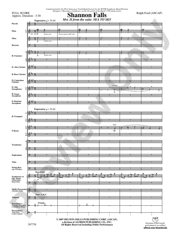 Shannon Falls (Movement 2 from Sea to Sky) - Concert Band Conductor Score & Parts (Digital Download)