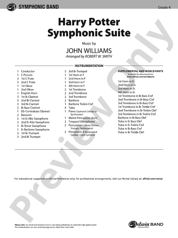 Harry Potter Symphonic Suite - Concert Band Conductor Score & Parts (Digital Download)