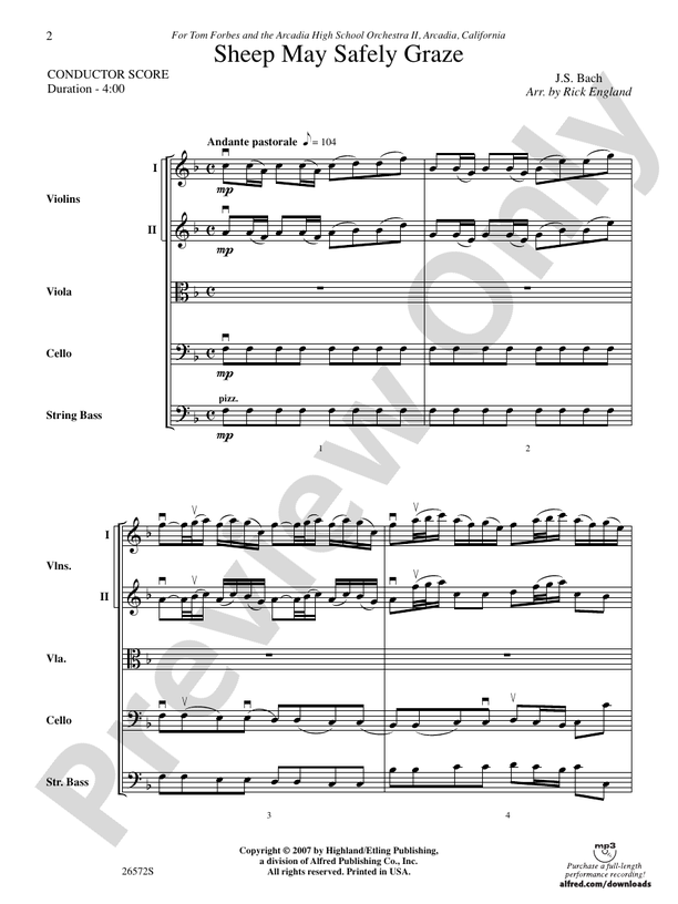 Sheep May Safely Graze – String Orchestra Conductor Score & Parts (Digital Download)