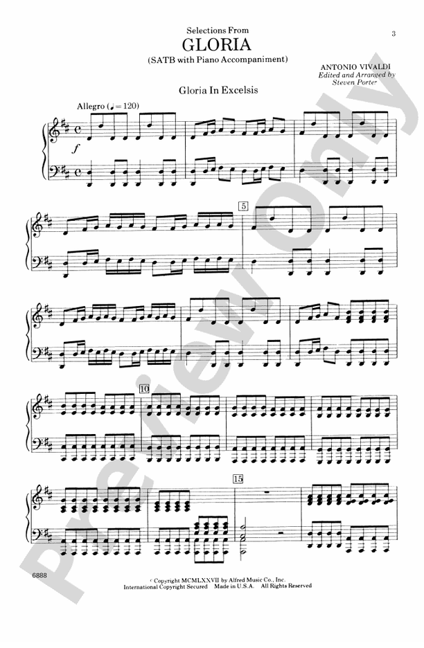 Gloria, Selections from (3 movements) – SATB Choral Octavo (Digital Download)