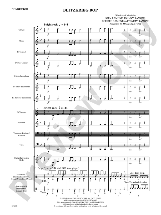 Blitzkrieg Bop - Concert Band Conductor Score & Parts (Digital Download)